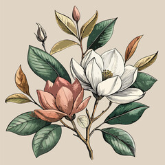 Classic Vintage Floral Art of Blooming Orchids in Elegant Style