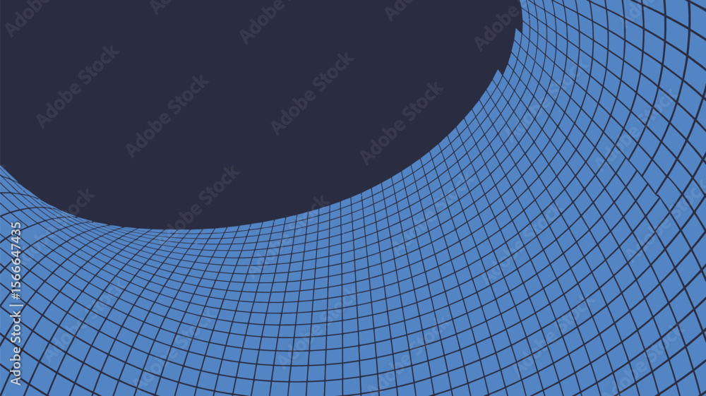 Poster abstract blue grid pattern forming a tunnel shape with a dark circular opening at the top