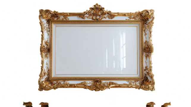 Ornate gold frame isolated on transparent background