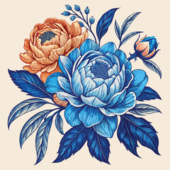 Classic Vintage Floral Art of Blooming Orchids in Elegant Style