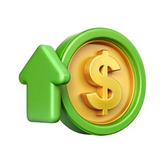 Obraz premium Green arrow beside golden dollar coin upward trend
