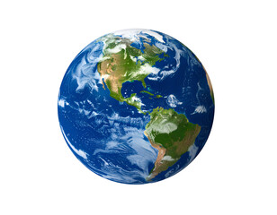 Dynamic Earth viewed from space, revealing North and South American continents and swirling clouds.