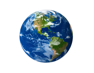 Dynamic Earth viewed from space, revealing North and South American continents and swirling clouds.