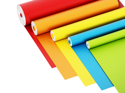 Vibrant colored adhesive films isolated on transparent background. 3D illustration