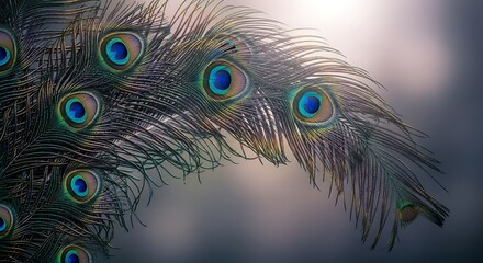 Obraz premium Peacock Feather with Vibrant Eye Pattern and Soft Backlighting in Artistic Style