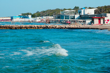 Touristic facilities at San Cataldo coast, in Salento, Lecce, Apulia Region, Italy 