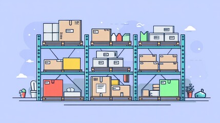 Warehouse shelves filled with various boxes