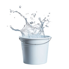 White bucket with splashing water isolated on a transparent background water splash