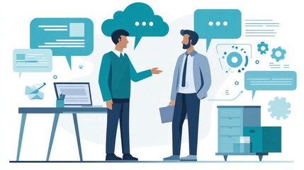 Fototapeta premium Two colleagues in discussion at a modern office