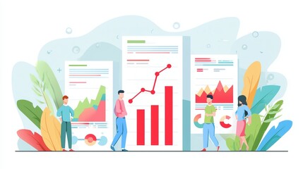 Business Analytics Team Discussing Growth Charts and Reports in a Modern Office Setting