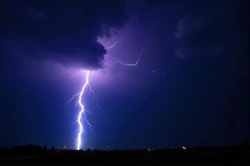 Majestic Lightning Bolt Streaking Across the Night Sky Dramatic Fast Exposure Photo of a Tempest