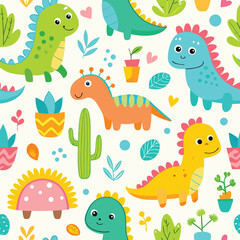 Cute Cartoon Dinosaur Seamless Pattern Design