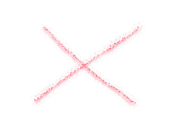Red paint cross mark with splatter texture for posters, warnings, design overlays, or graphic accents