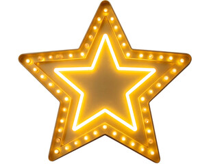 A dazzling golden star light sign with bright bulbs and a central neon glow for celebration.