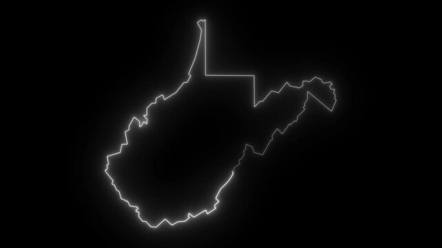 map  of West Virginia city with a white glowing neon effect glowing neon West Virginia city in the united states Map Animation.
