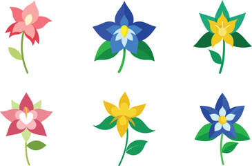 columbine flower vector in multiple colors