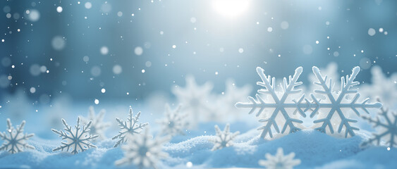 Hyperrealistic Macro Snowflake Pattern on Icy Blue and White Seamless Background