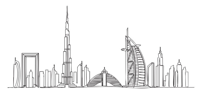 Dubai, UAE city cityscape one continuous line drawing vector illustration