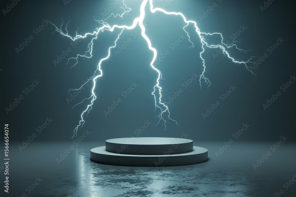 Poster dark empty podium with lightning scene for product presentation