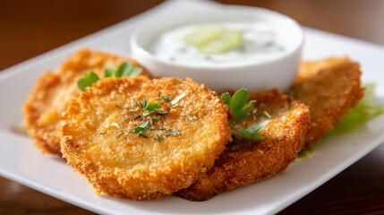Crispy Golden Brown Fried Zucchini Fritters with Creamy Dip