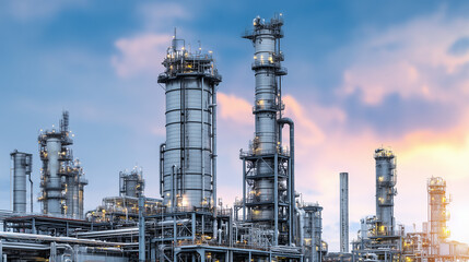 Fototapeta premium Aerial view of an industrial refinery plant, showcasing modern energy infrastructure and technological progress