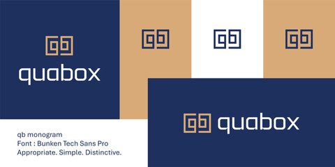Bold geometric qb monogram logo with square frame and modern style