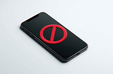 Prohibited Smartphone Use: A Red Circle Symbol on a Dark Screened Device