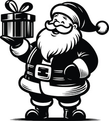 A happy santa claus with a gift box silhouette Vector Illustration isolated on a white background