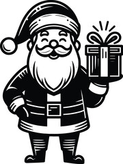 A happy santa claus with a gift box silhouette Vector Illustration isolated on a white background