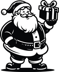 A happy santa claus with a gift box silhouette Vector Illustration isolated on a white background