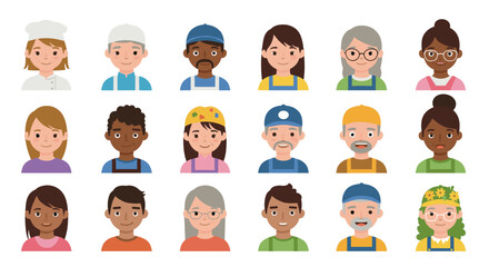 Illustration of diverse group of people in various professions and ethnicities in portrait style