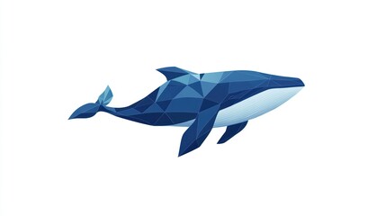 Obraz premium Geometric blue whale with smooth gradients swimming to the right