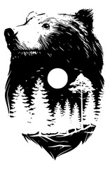 Silhouette of a Bear with Forest Interior: A captivating artistic rendering depicts a bear's profile, intricately intertwined with the serene beauty of a forest interior.