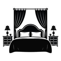 Elegant bedroom interior with a bed nightstands lamps and curtains