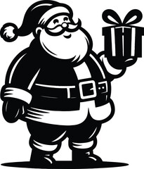 A happy santa claus with a gift box silhouette Vector Illustration isolated on a white background