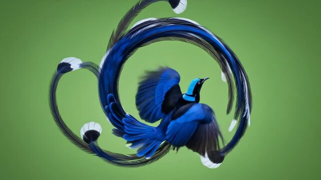 Twin stylized blue birds in rotating flight animation