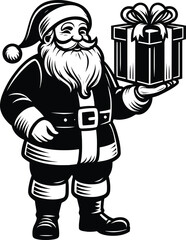 A happy santa claus with a gift box silhouette Vector Illustration isolated on a white background