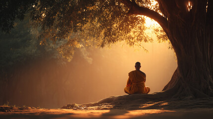 Peaceful Meditation Scene
朝の光に溶け込む修行の姿