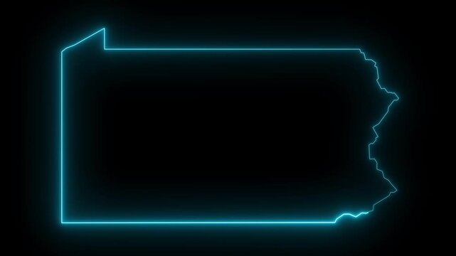 map  of Pennsylvania city with a cyan glowing neon effect glowing neon Pennsylvania city in the united states Map Animation.