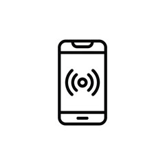 Simple black line icon of a smartphone with a wireless charging symbol on its screen