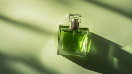 perfume bottle with green background