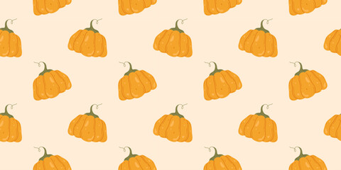 Seamless pattern with pumpkin. Vector texture with symbol of autumn, harvest festival, halloween. Background for card, banner, wrapping paper or invitation design