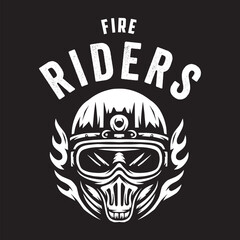 Vintage illustration of a motorcycle helmet logo with fire