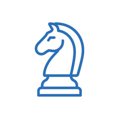 Blue outline of a chess knight piece on a white background