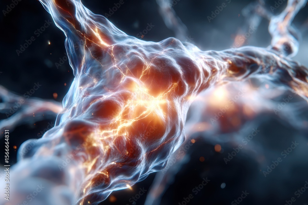 Poster intricate neural connections glowing in a vibrant network in a high-tech environment