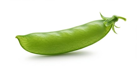Fresh green snap pea pod with natural curve and vibrant color on white