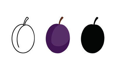 Obraz premium Minimalistic plum designs: outlined, colored, and silhouette variations