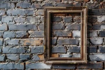 Pixel Perfect Image of a Frame Mockup Design with a Wooden Frame on a Brick Wall