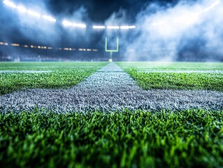 football stadium field with goal post and bright lights fantasy scene sunrise sports night photo