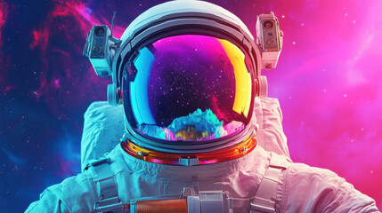 Astronaut in helmet surrounded by stars, showcasing a cosmic theme.